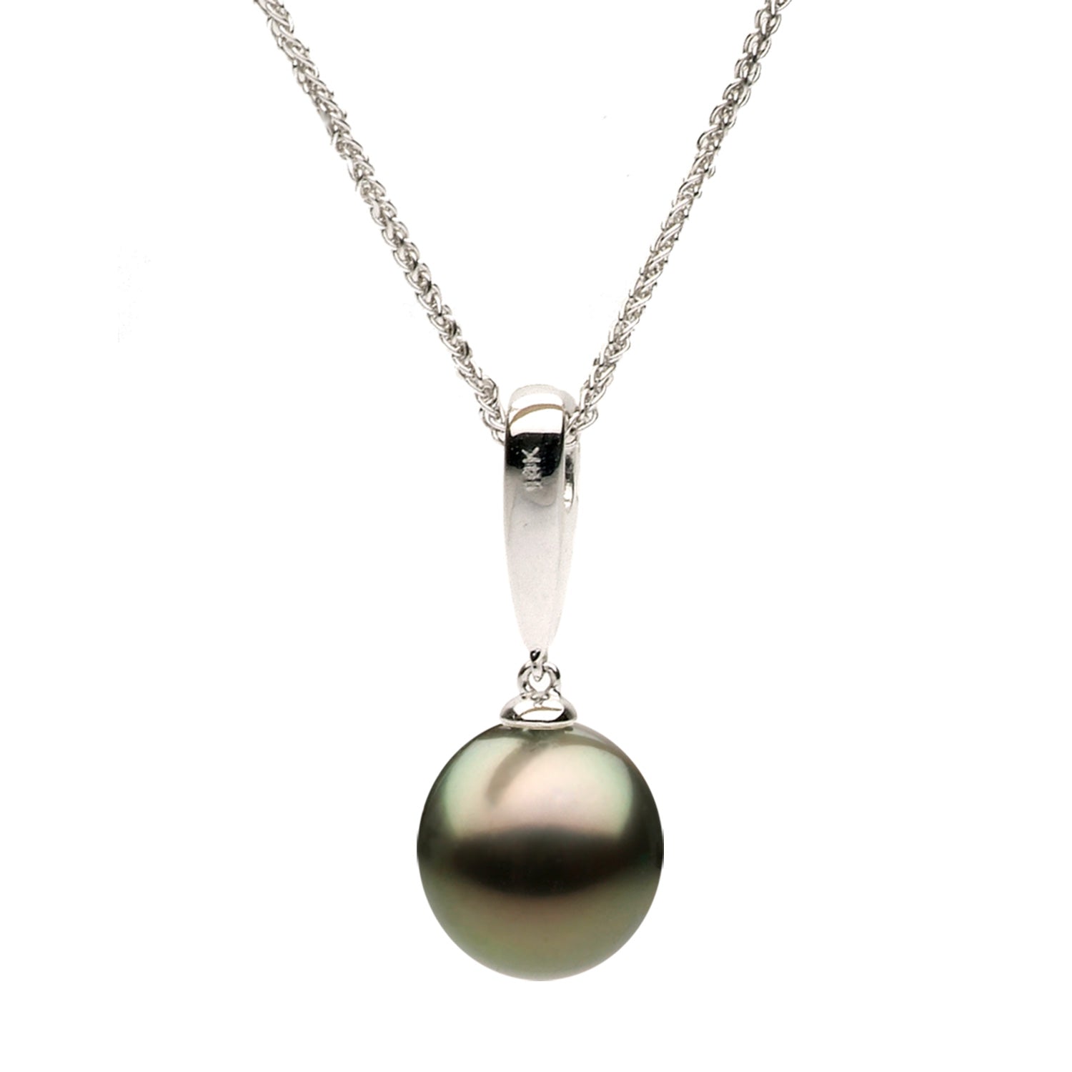 14K White Gold Tahitian Pearl Pendant, 10-11mm, 0.15ct