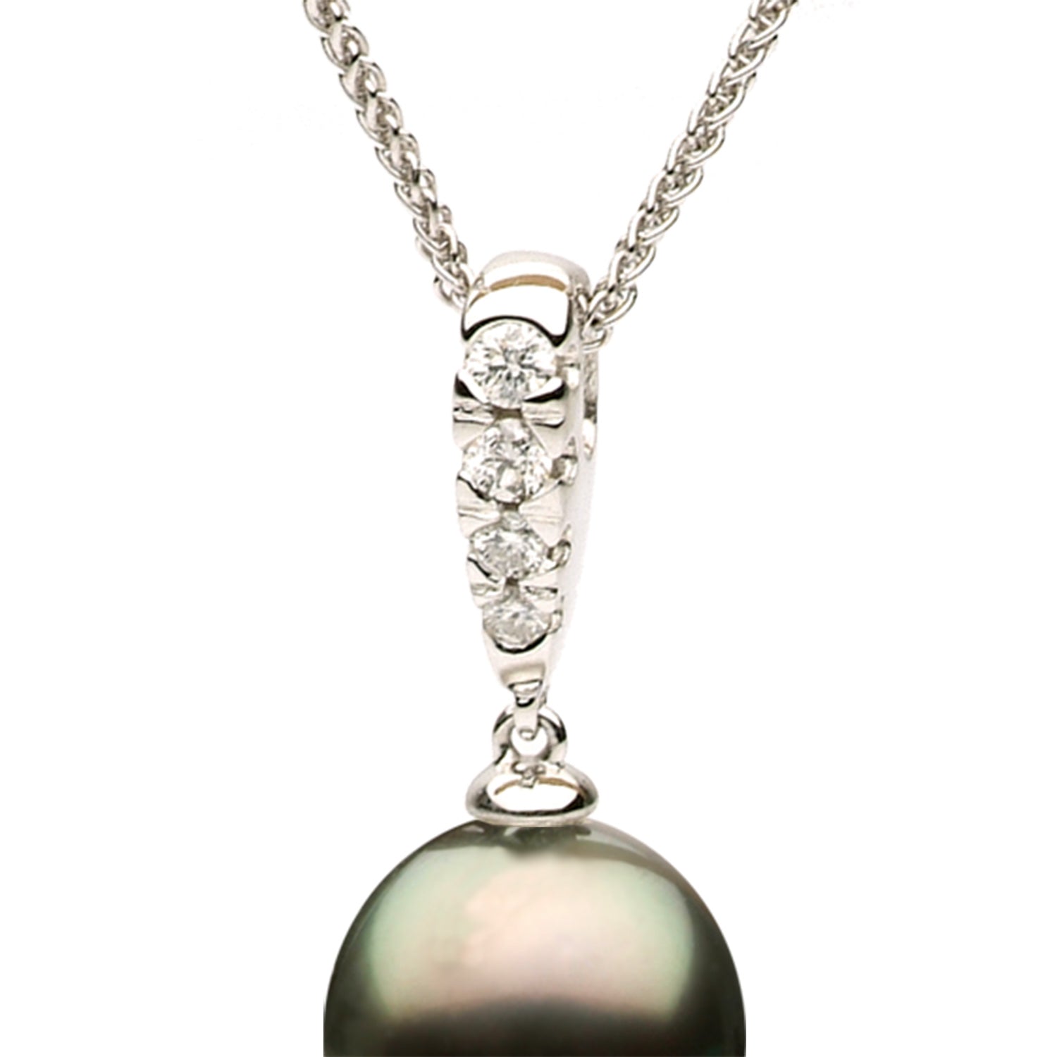 14K Yellow Gold Tahitian Pearl Pendant, 10-11mm, 0.15ct