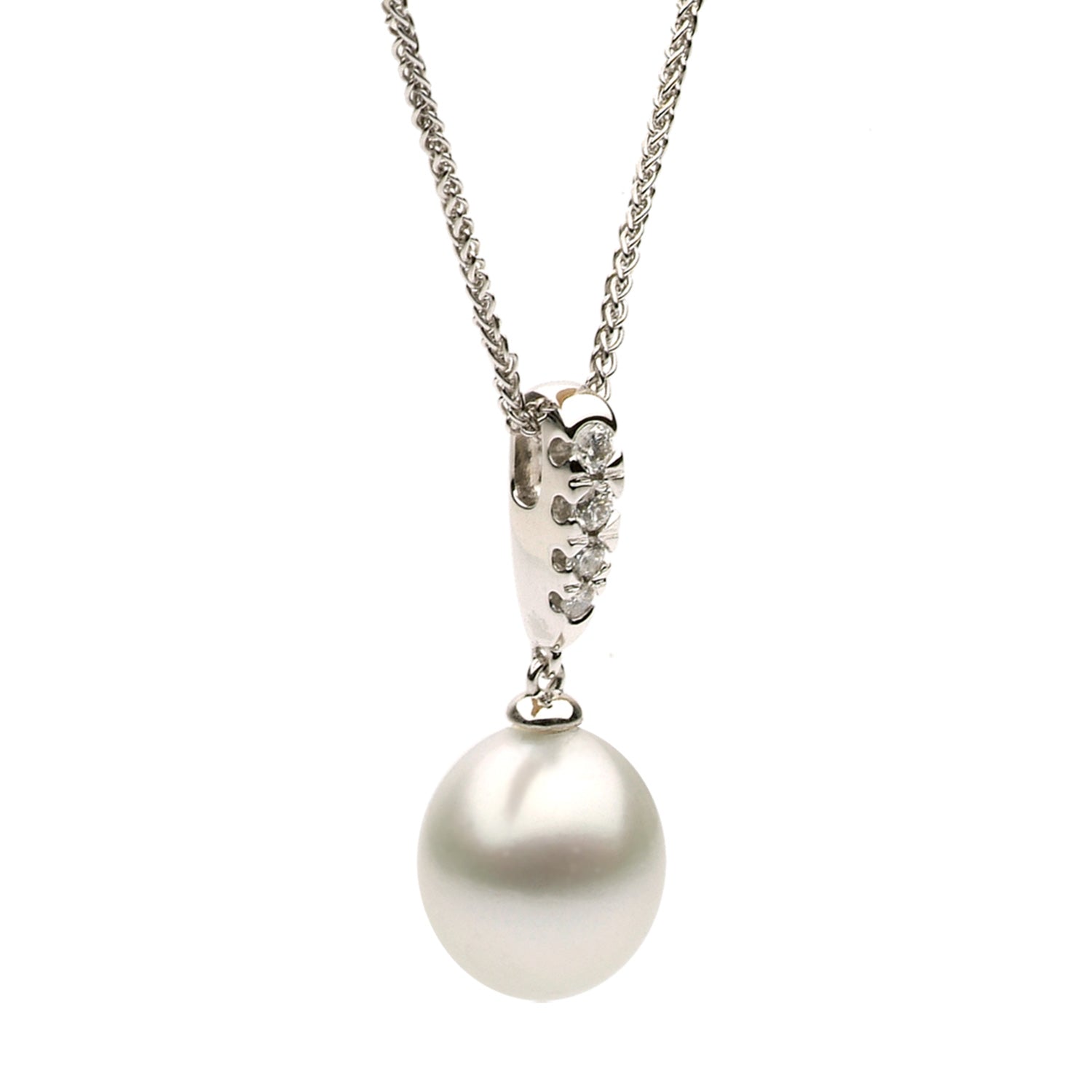 14K White Gold Akoya Pearl Pendant, 8.5-9mm, 0.15ct