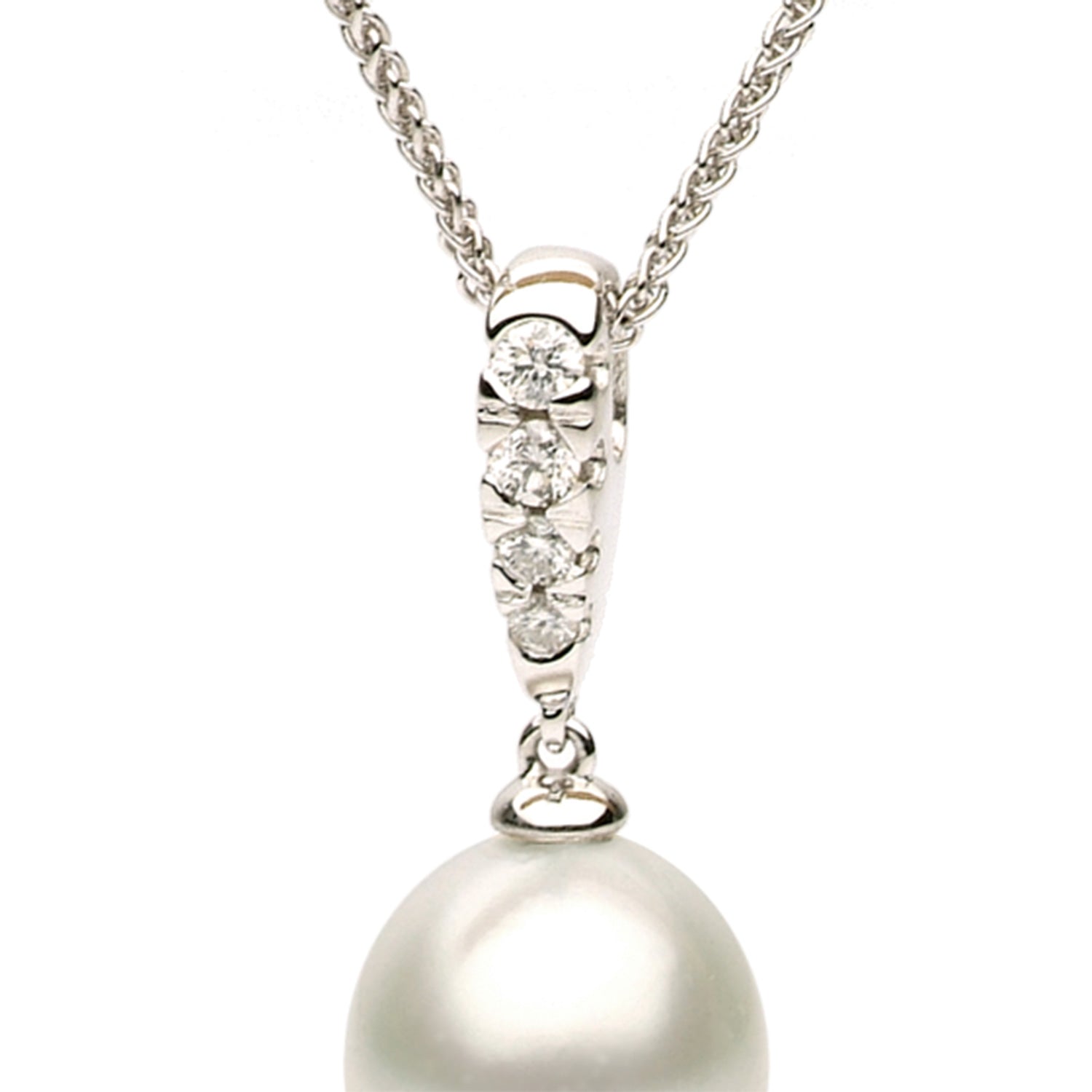 14K White Gold Akoya Pearl Pendant, 8.5-9mm, 0.15ct