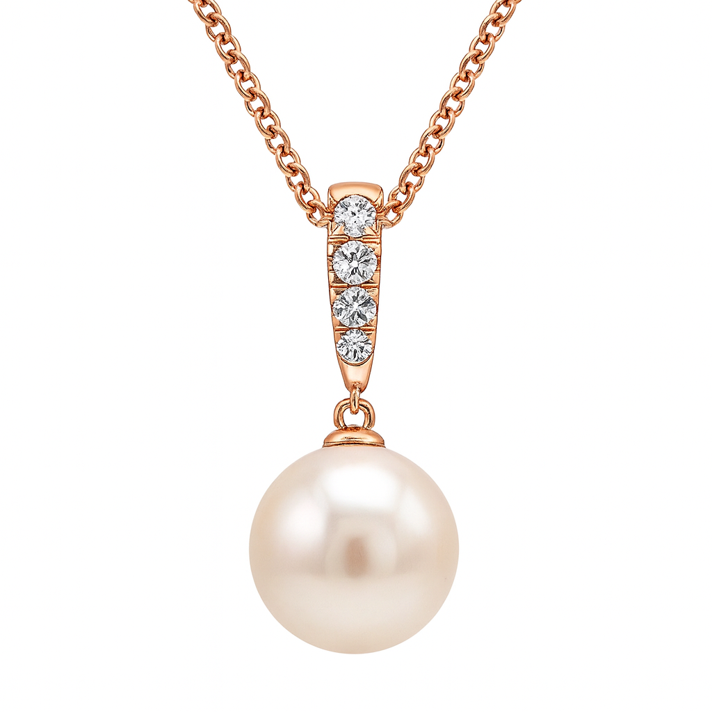 14K Rose Gold South Sea Pearl Pendant, 10-11mm, 0.15ct