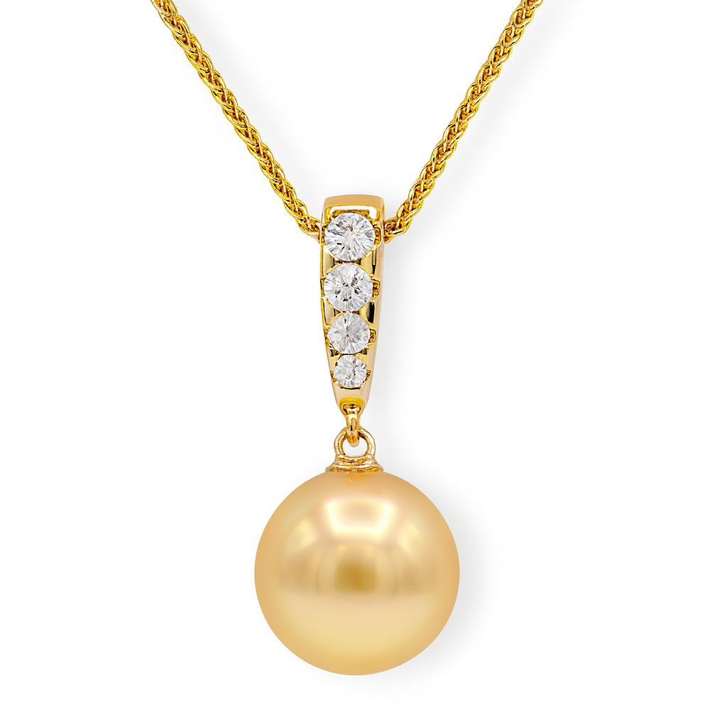 14K Yellow Gold South Sea Pearl Pendant, 10-11mm, 0.15ct