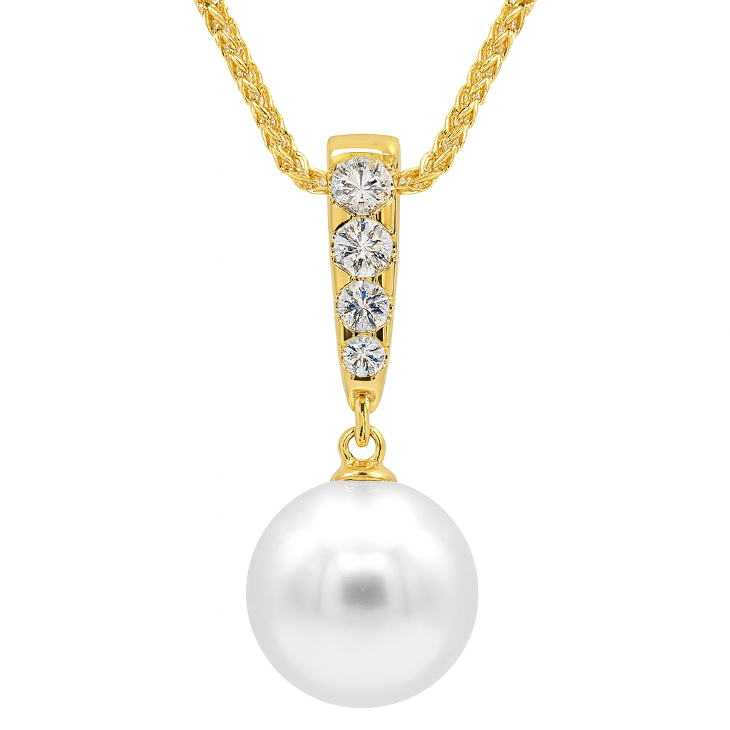 14K Yellow Gold South Sea Pearl Pendant, 10-11mm, 0.15ct
