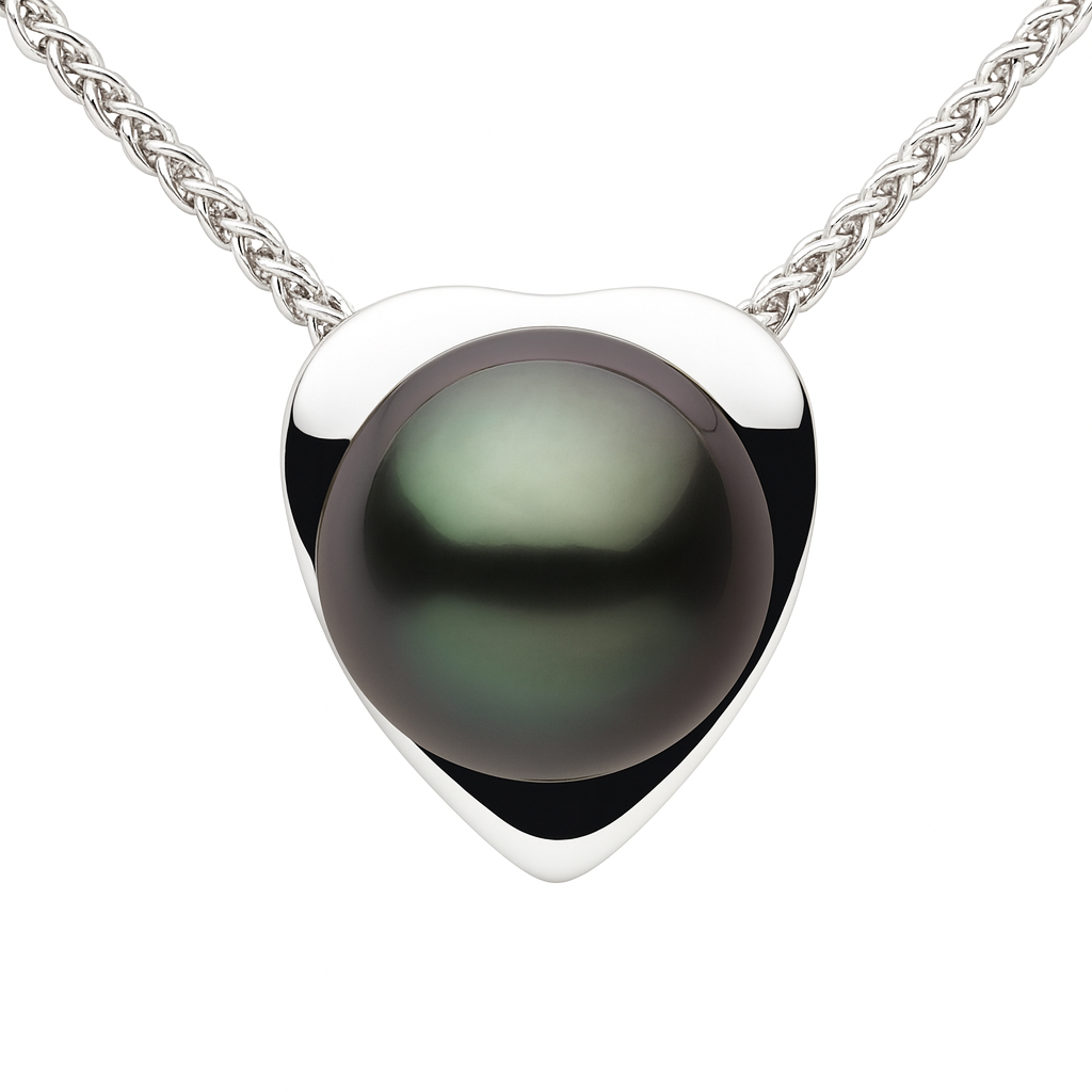 18K White Gold Tahitian Pearl Pendant, 8mm