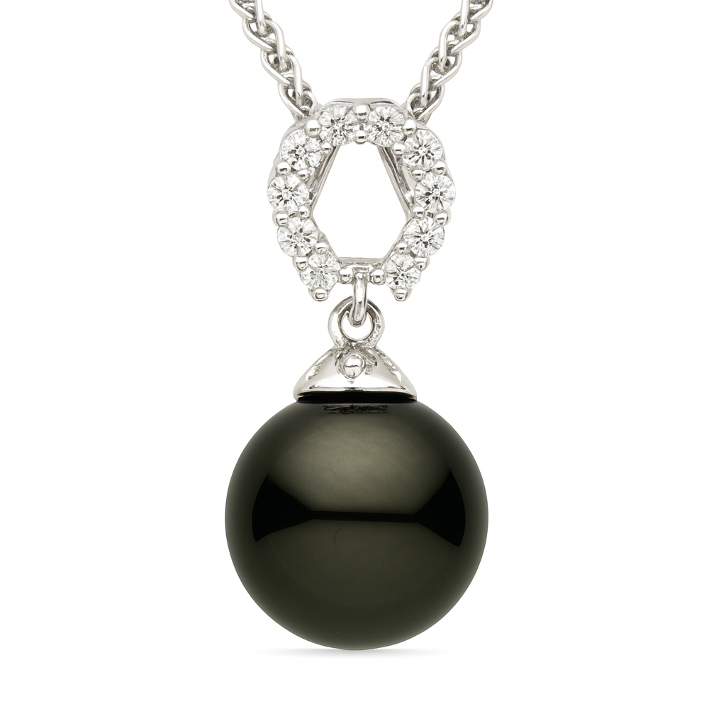 18K White Gold Tahitian Pearl Pendant, 10-11mm, 0.17ct