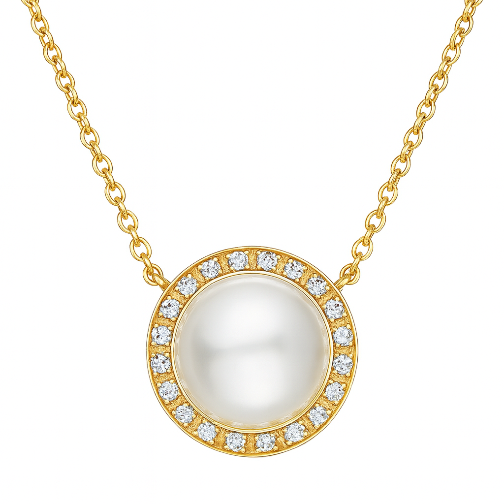 14K Yellow Gold Freshwater Pearl Pendant, 8-9mm, 0.16ct
