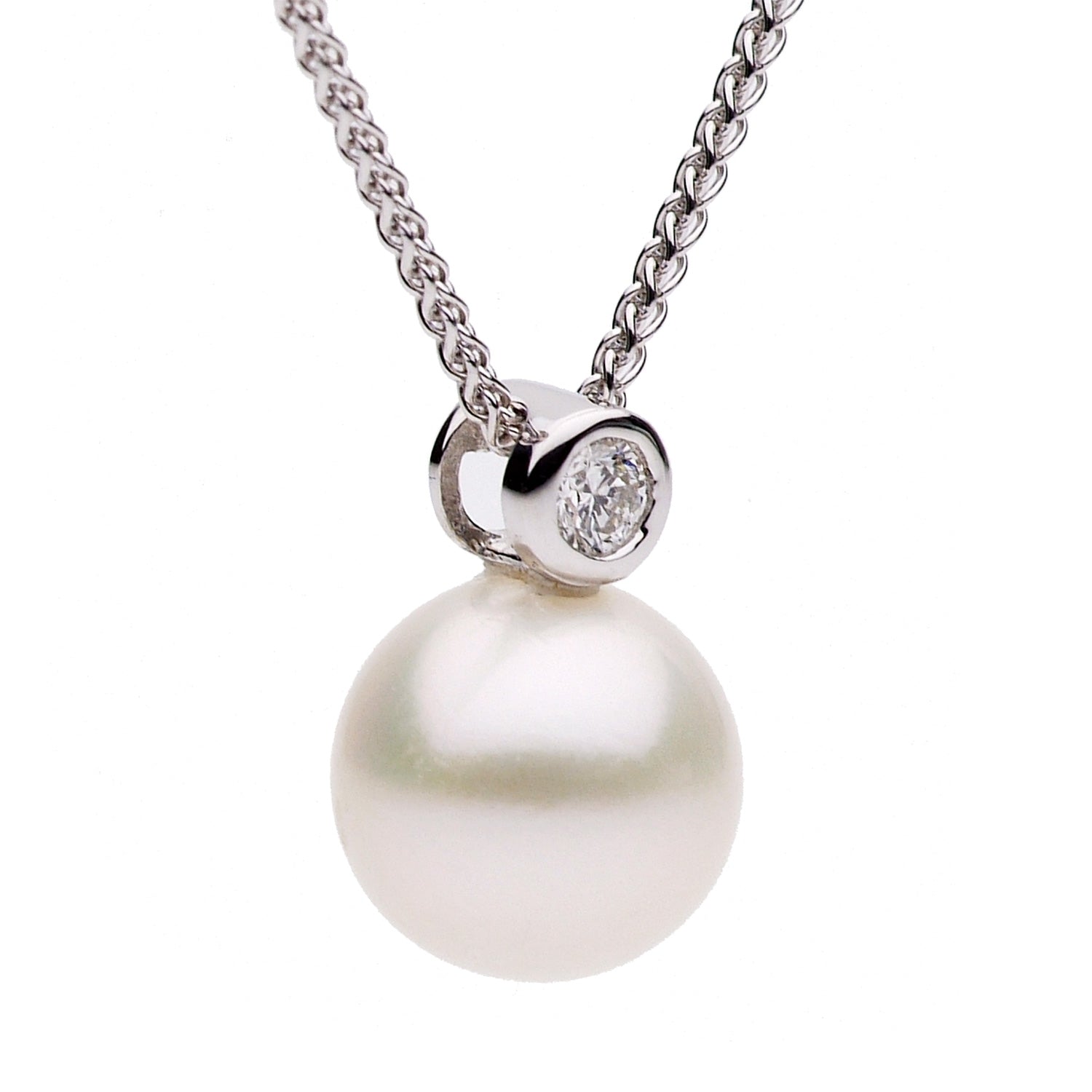 14K White Gold Freshwater Pearl Pendant, 9-10mm, 0.07ct