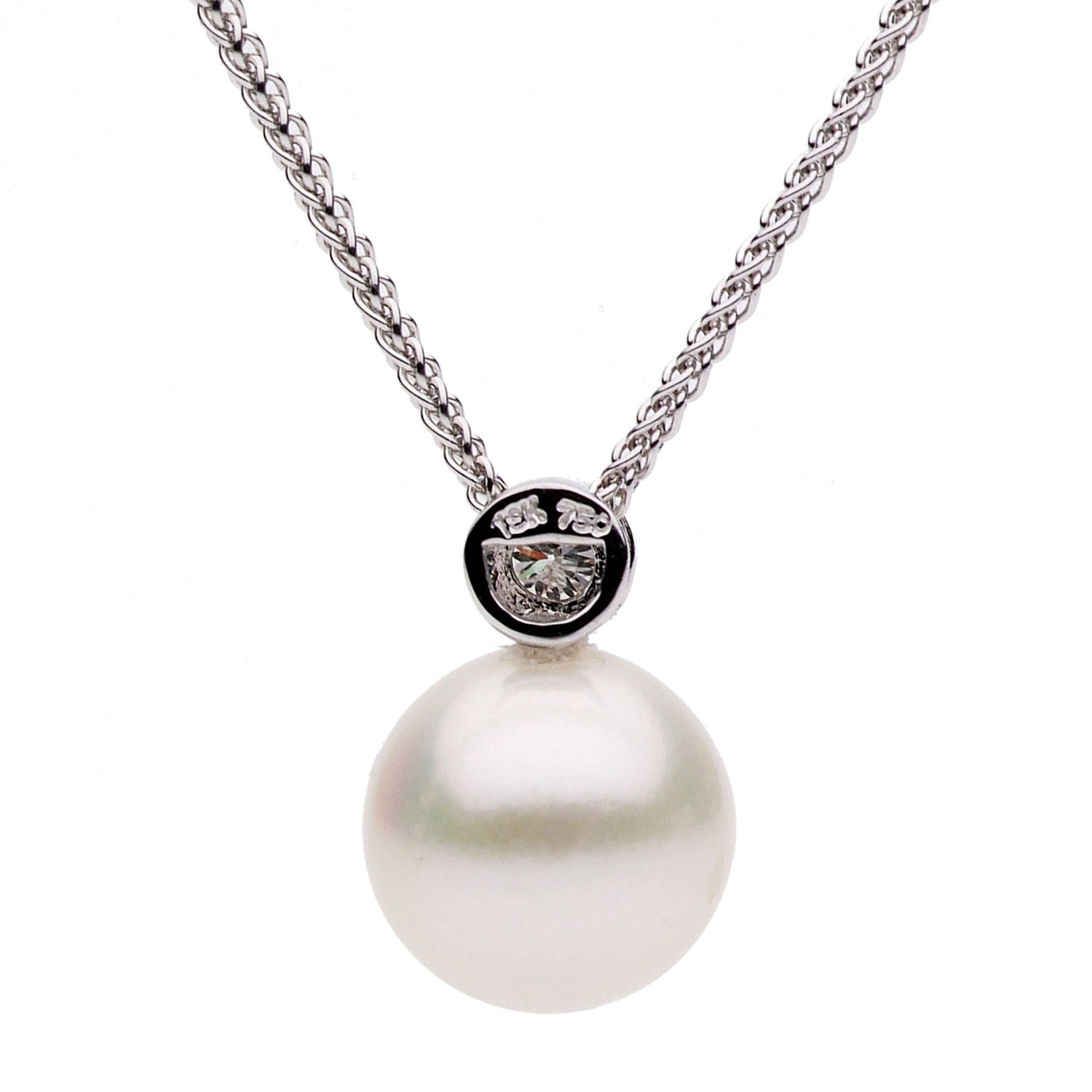 14K White Gold Freshwater Pearl Pendant, 9-10mm, 0.07ct