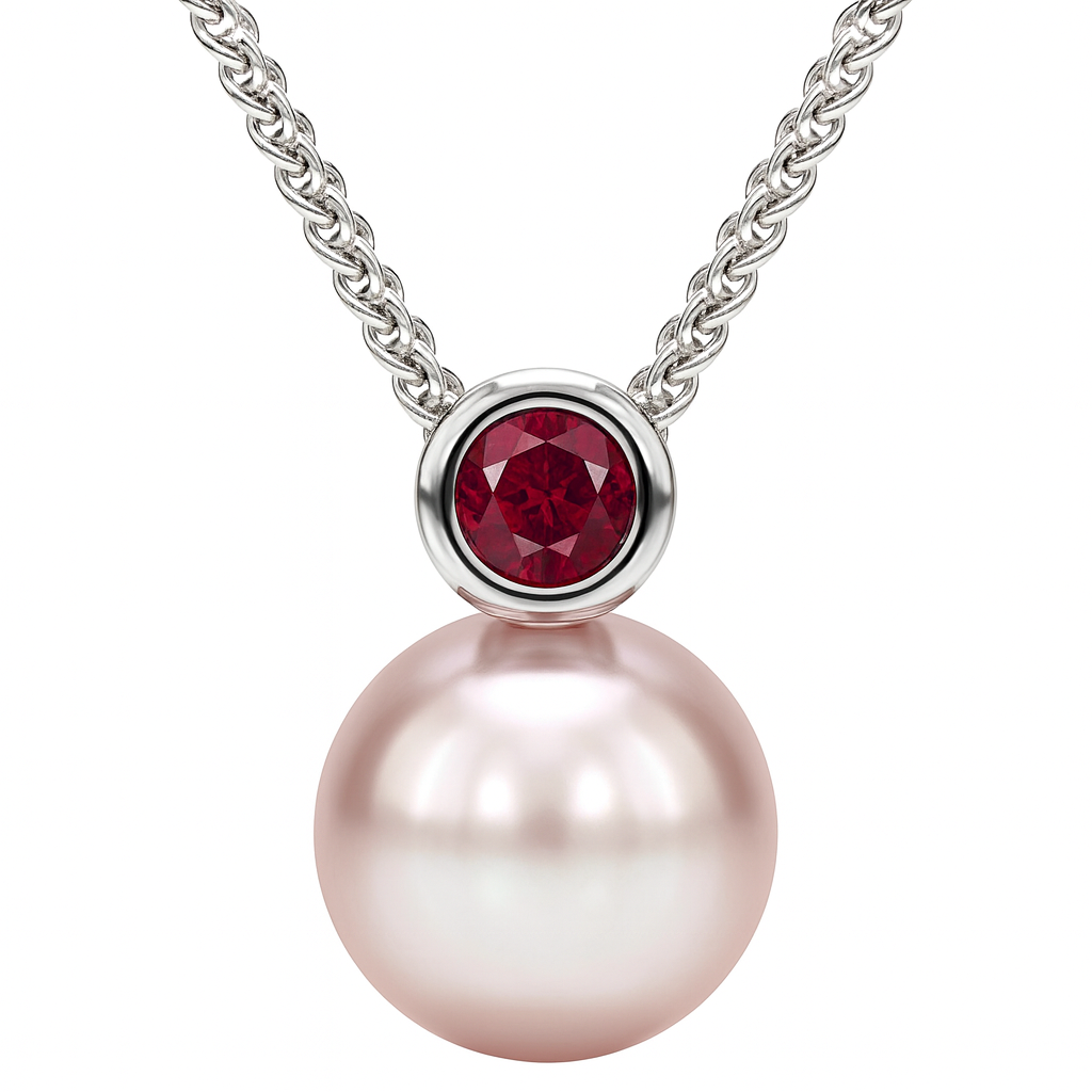 14K White Gold Freshwater Pearl Pendant, 9-10mm, 0.09ct