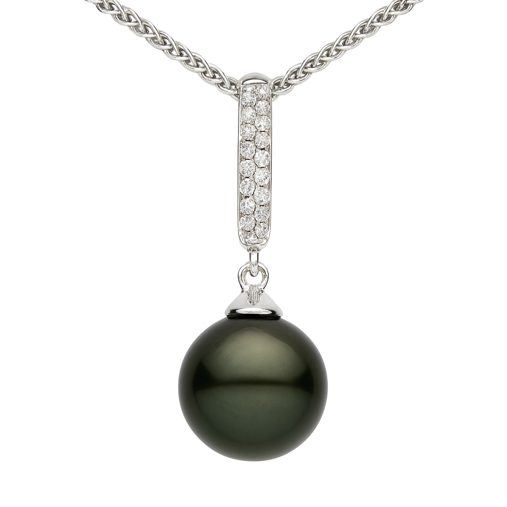 18K White Gold Tahitian Pearl Pendant, 10-11mm, 0.04ct
