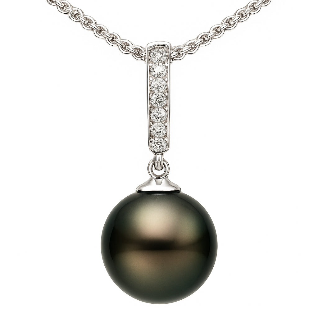 18K White Gold Tahitian Pearl Pendant, 8-9mm, 0.04ct