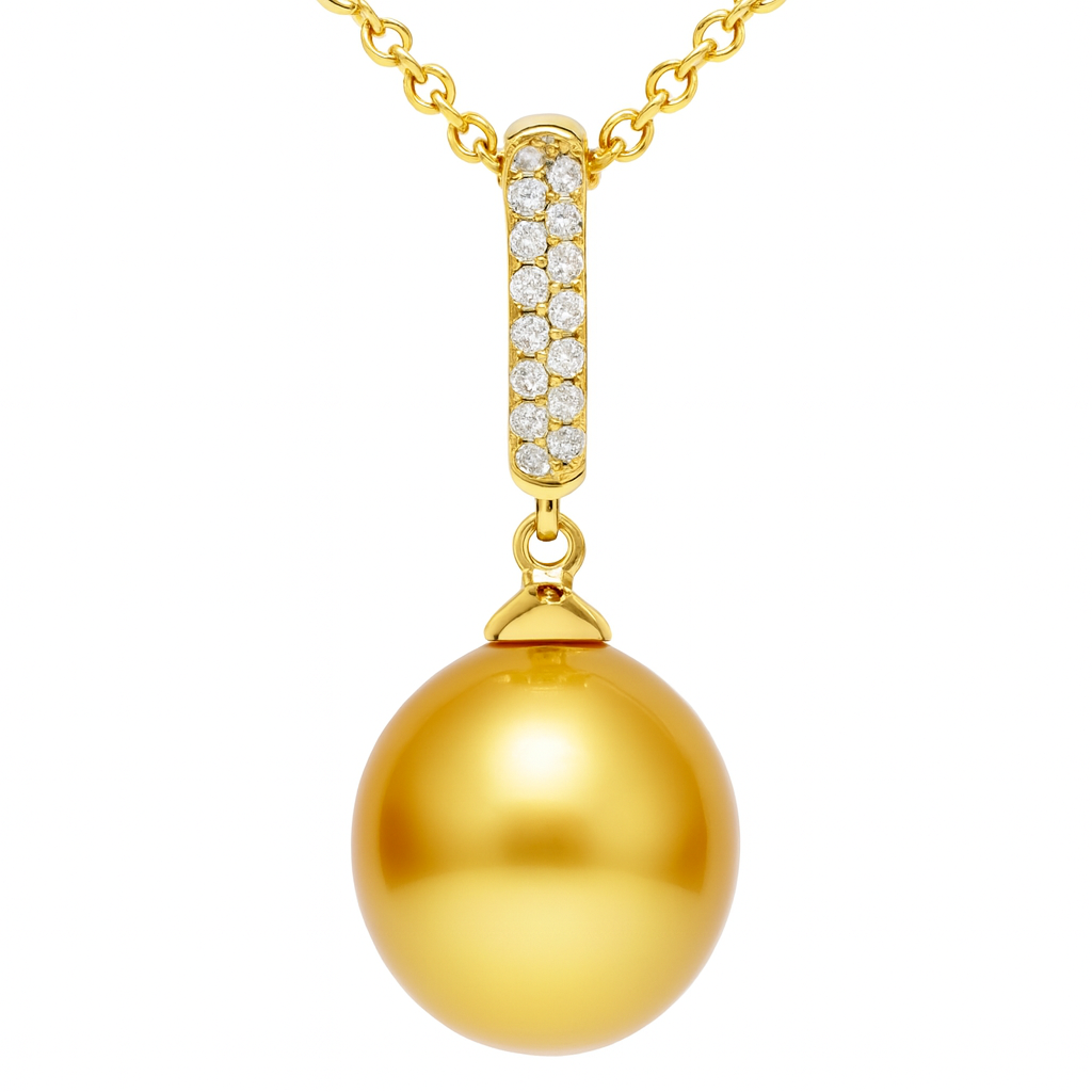 14K Yellow Gold Golden Pendant, 9-10mm, 0.04ct