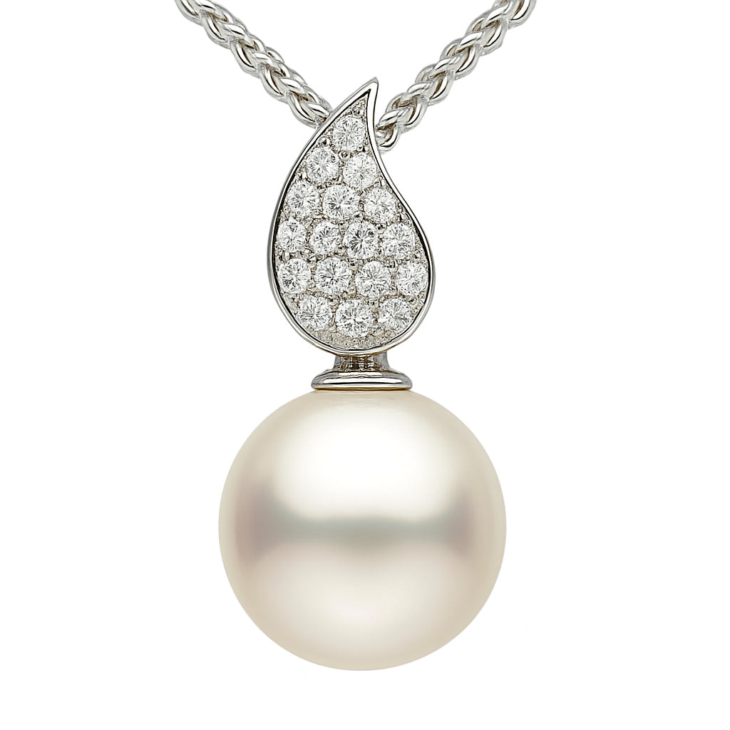 18K White Gold South Sea Pearl Pendant, 10-11mm, 0.12ct
