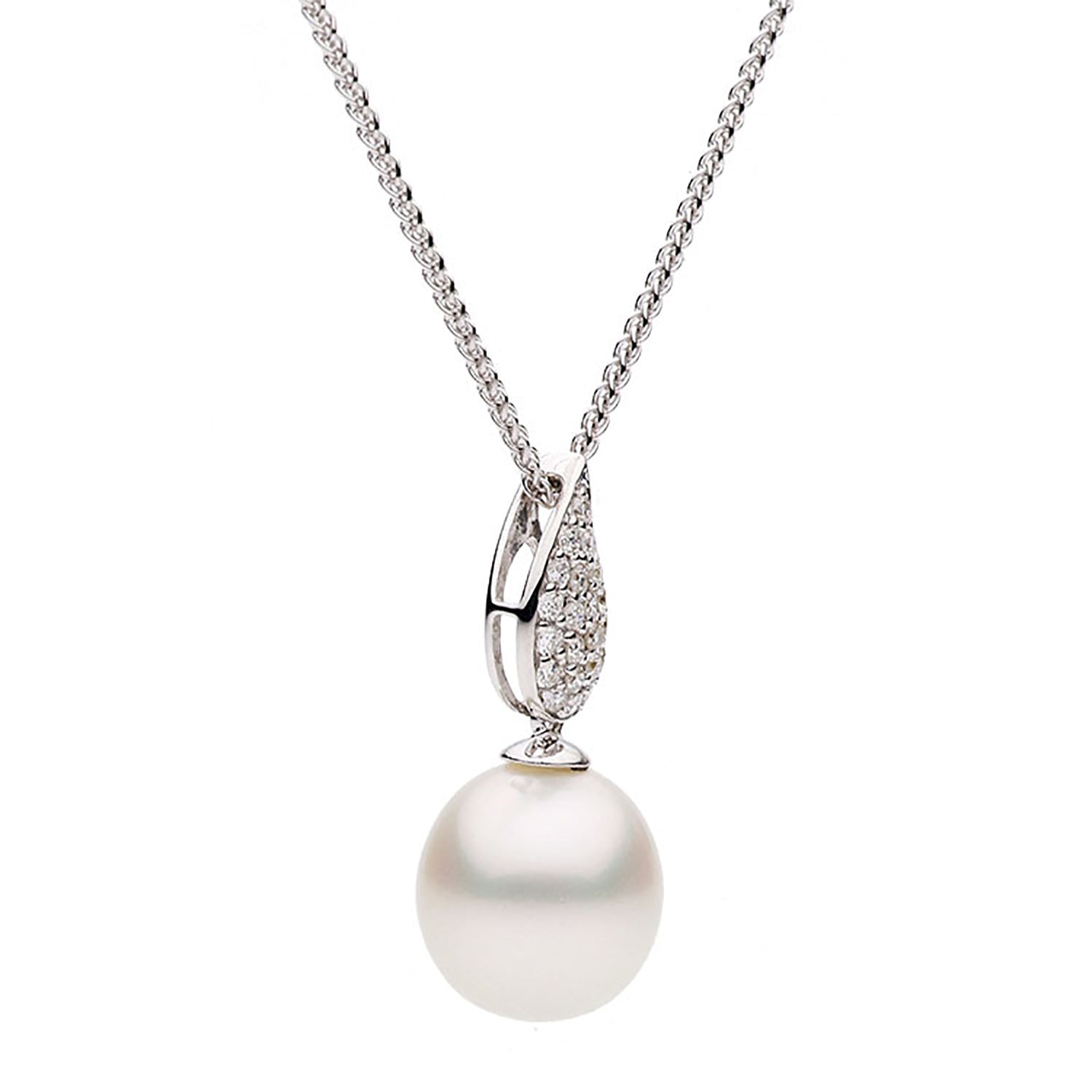 18K White Gold South Sea Pearl Pendant, 10-11mm, 0.12ct