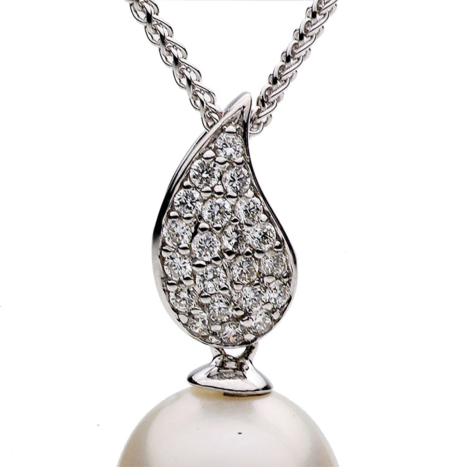 18K White Gold South Sea Pearl Pendant, 10-11mm, 0.12ct