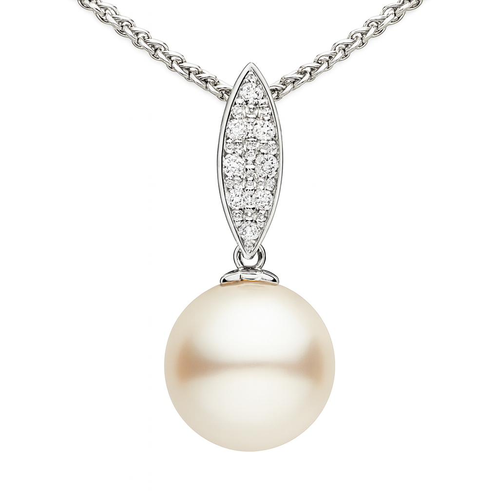 18K White Gold South Sea Pearl Pendant, 10-11mm, 0.06ct