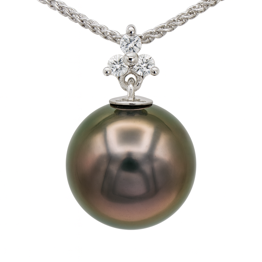 14K White Gold Freshwater Pearl Pendant, 10-11mm, 0.06ct