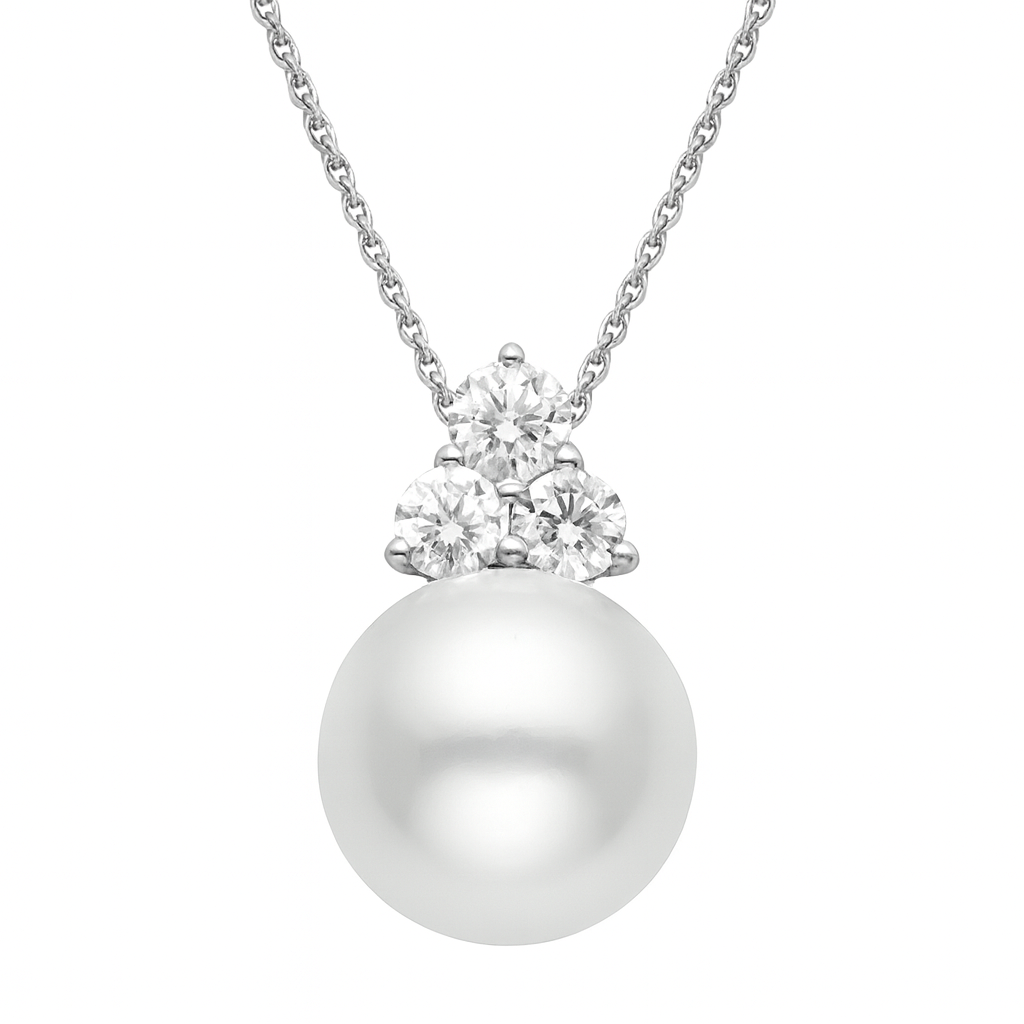 18K White Gold South Sea Pearl Pendant, 10-11mm, 0.34ct