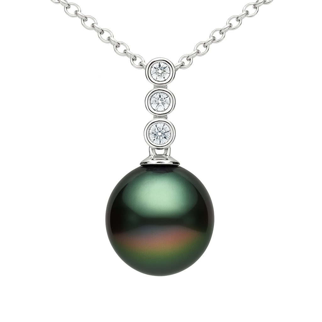 14K White Gold Tahitian Pearl Pendant, 10-11mm