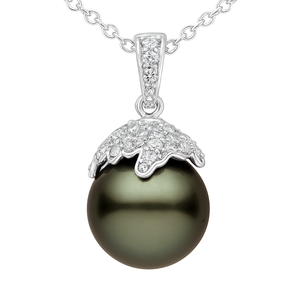 14K White Gold Tahitian Pearl Pendant, 10-11mm