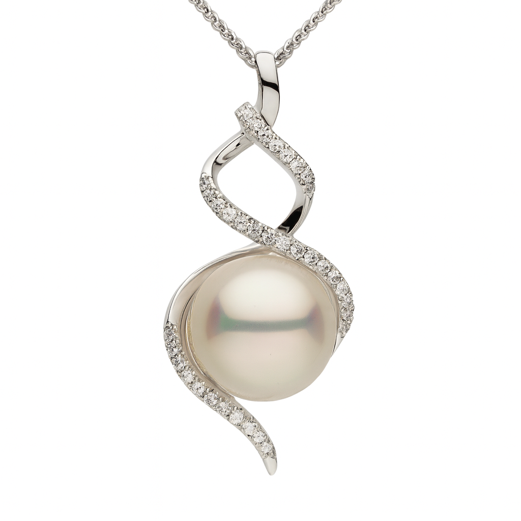 18K White Gold South Sea Pearl Pendant, 12-13mm