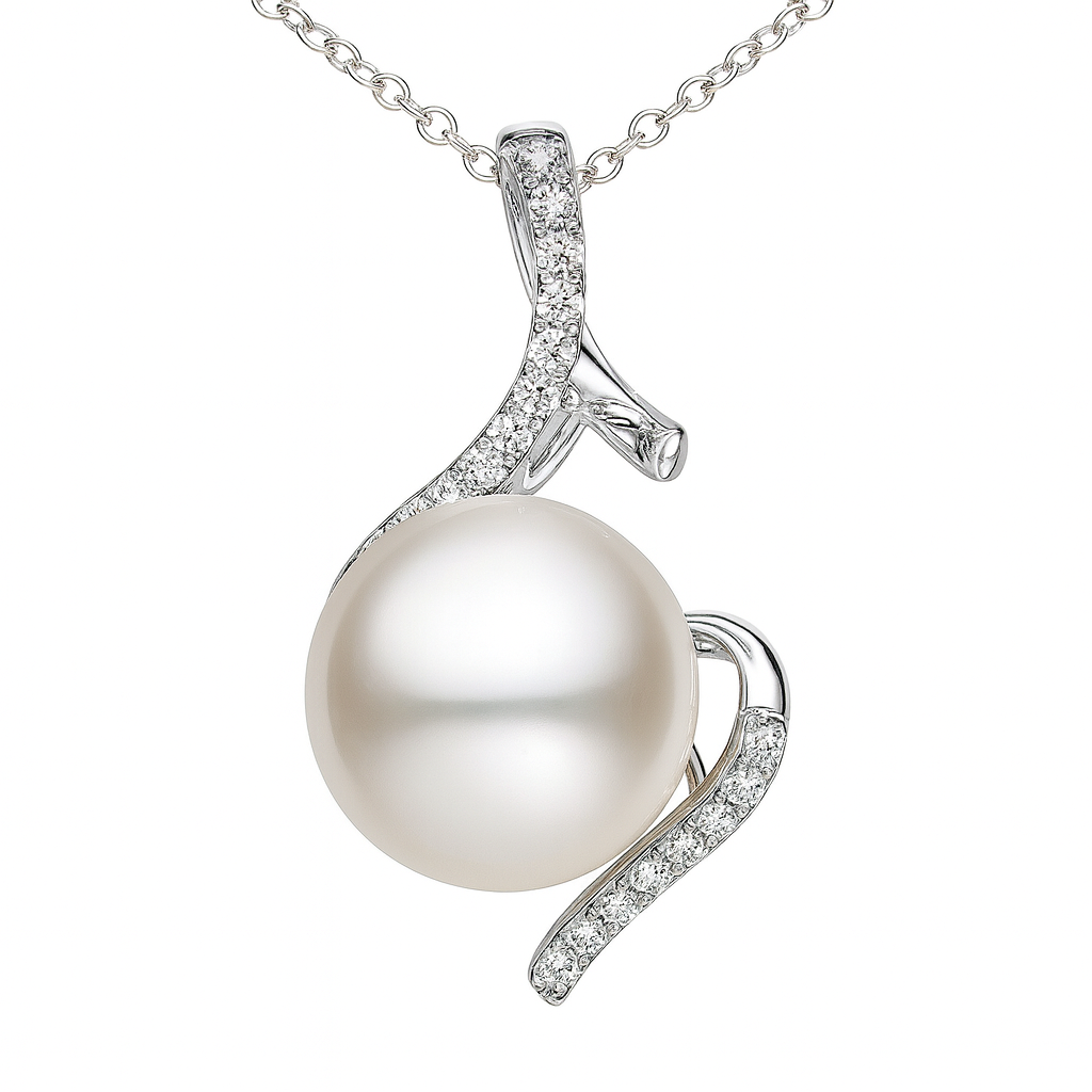 18K White Gold South Sea Pearl Pendant, 12-13mm