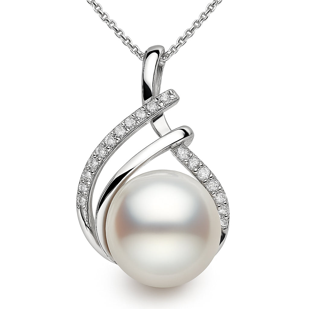 18K White Gold South Sea Pearl Pendant, 12-13mm