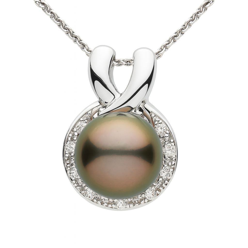 18K White Gold Tahitian Pearl Pendant, 9-10mm