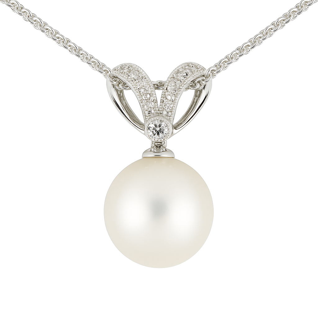 14K White Gold Freshwater Pearl Pendant, 12-13mm