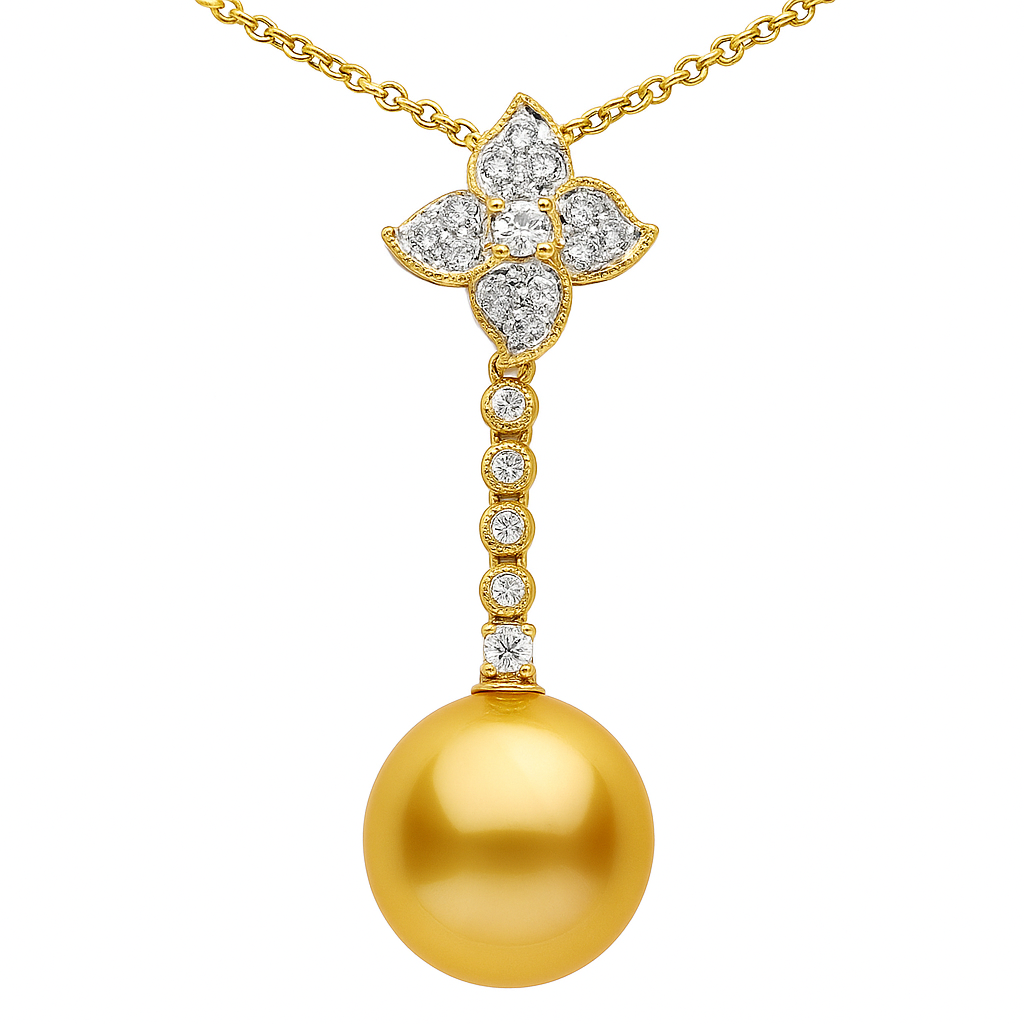14K Yellow Gold Golden South Sea Pearl Pendant, 11-12mm