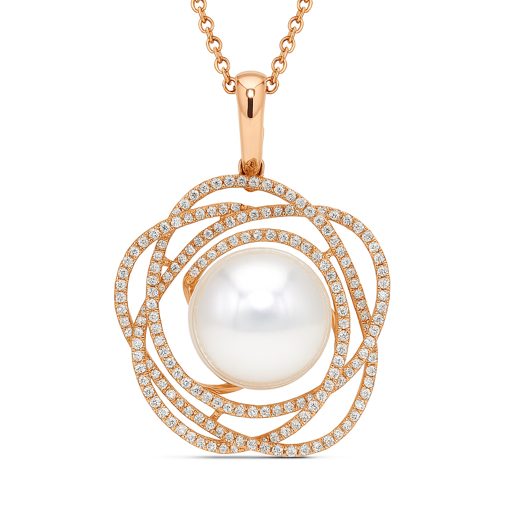 18K Rose Gold South Sea Pearl Pendant, 13-14mm, 0.68ct
