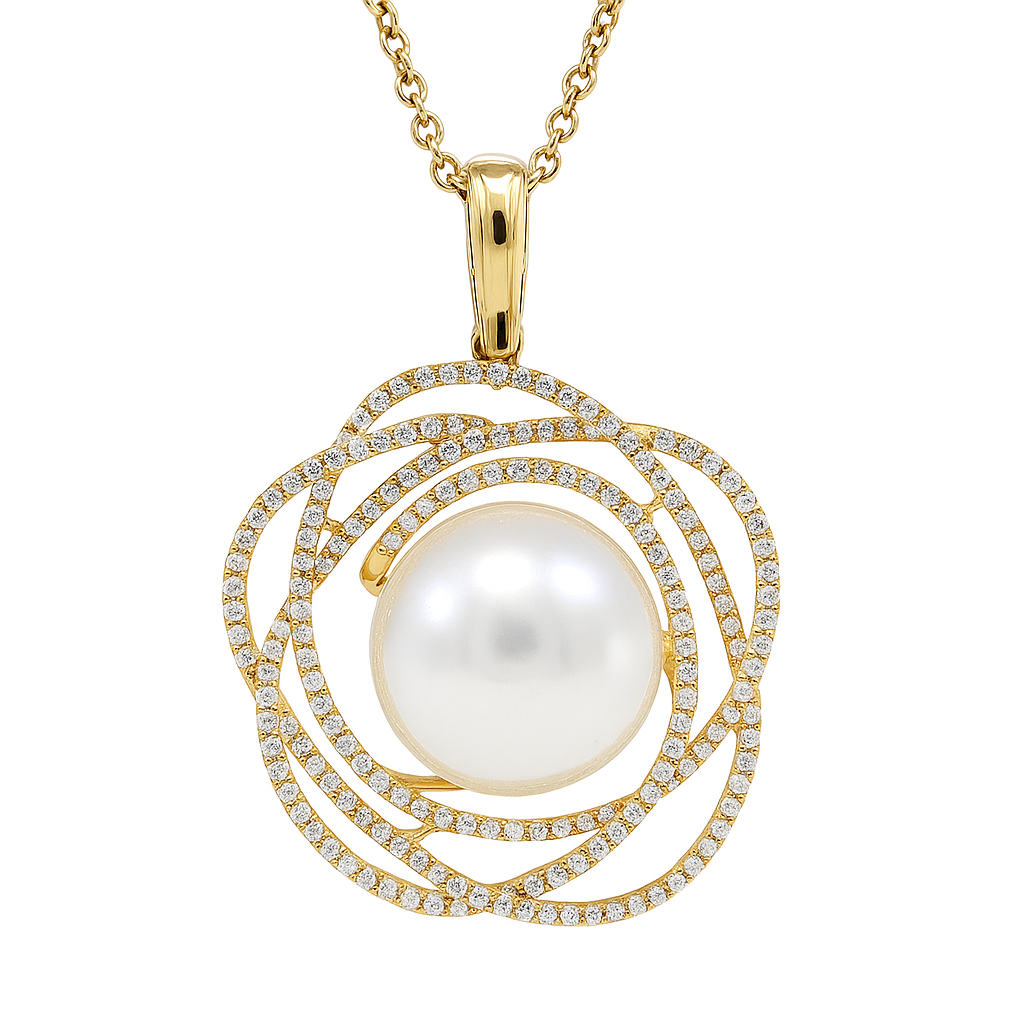 18K Yellow Gold Diamond Pendant, 13-14mm, 0.75ct