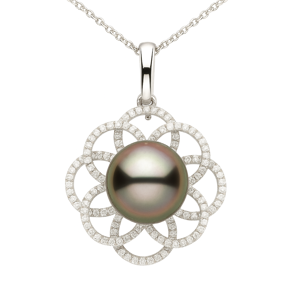 18K White Gold Tahitian Pearl Pendant, 11-12mm