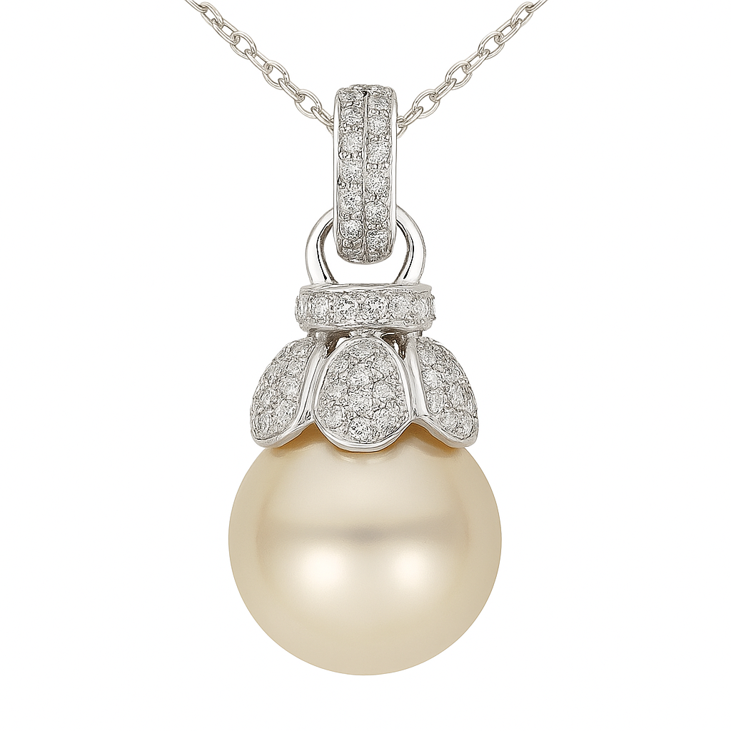 18K White Gold South Sea Pearl Pendant, 13-14mm