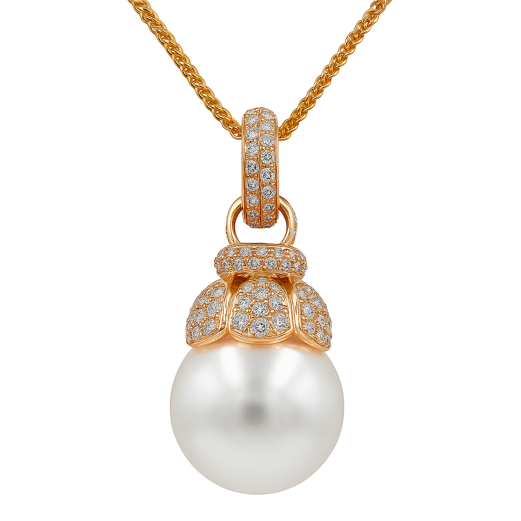 18K Rose Gold South Sea Pearl Pendant, 13-14mm