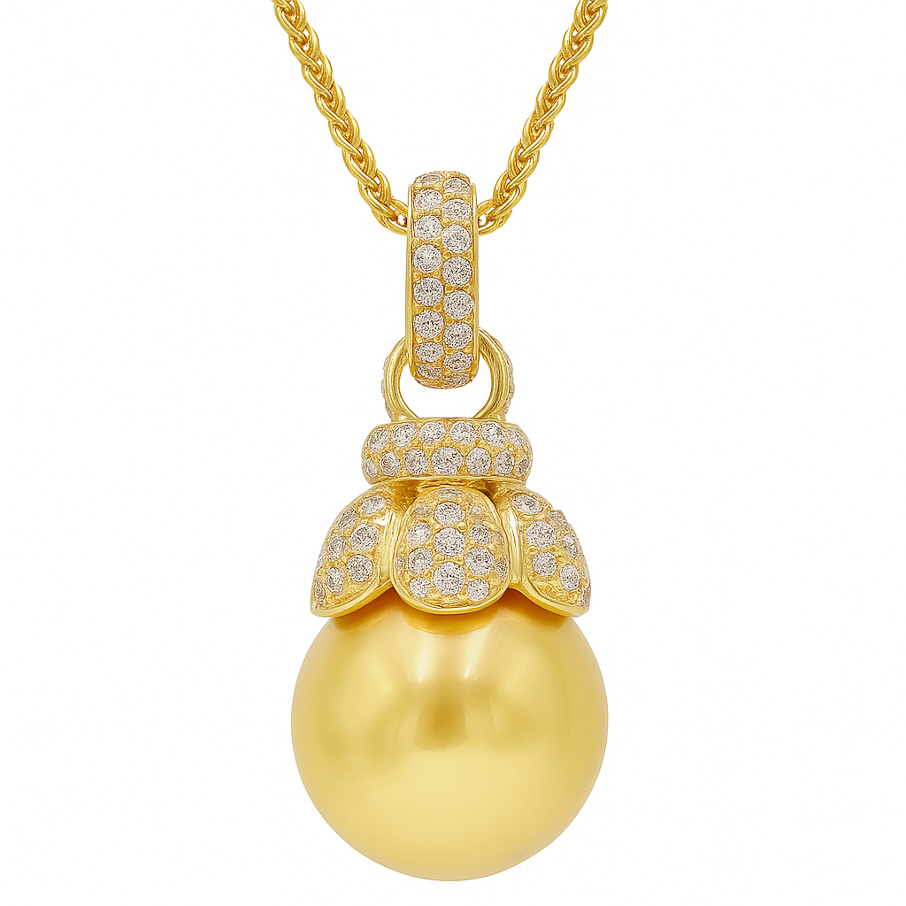 18K Yellow Gold Diamond Pendant, 13-14mm