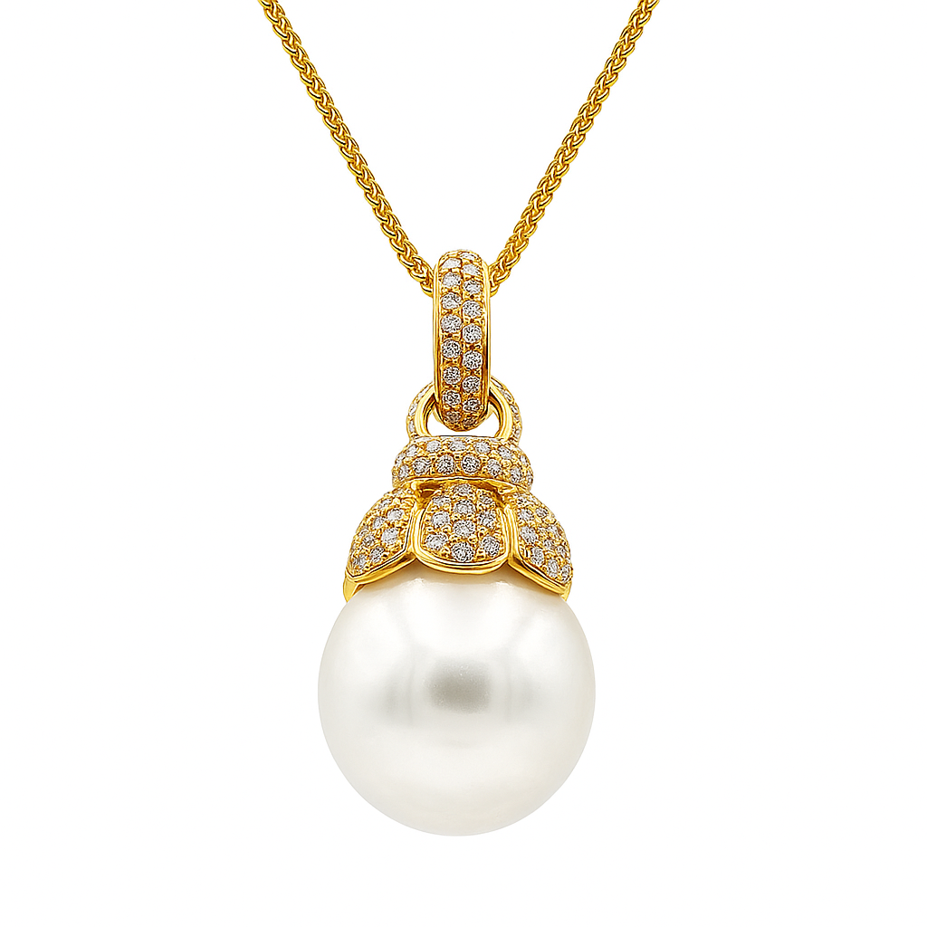 18K Yellow Gold South Sea Pearl Pendant, 13-14mm