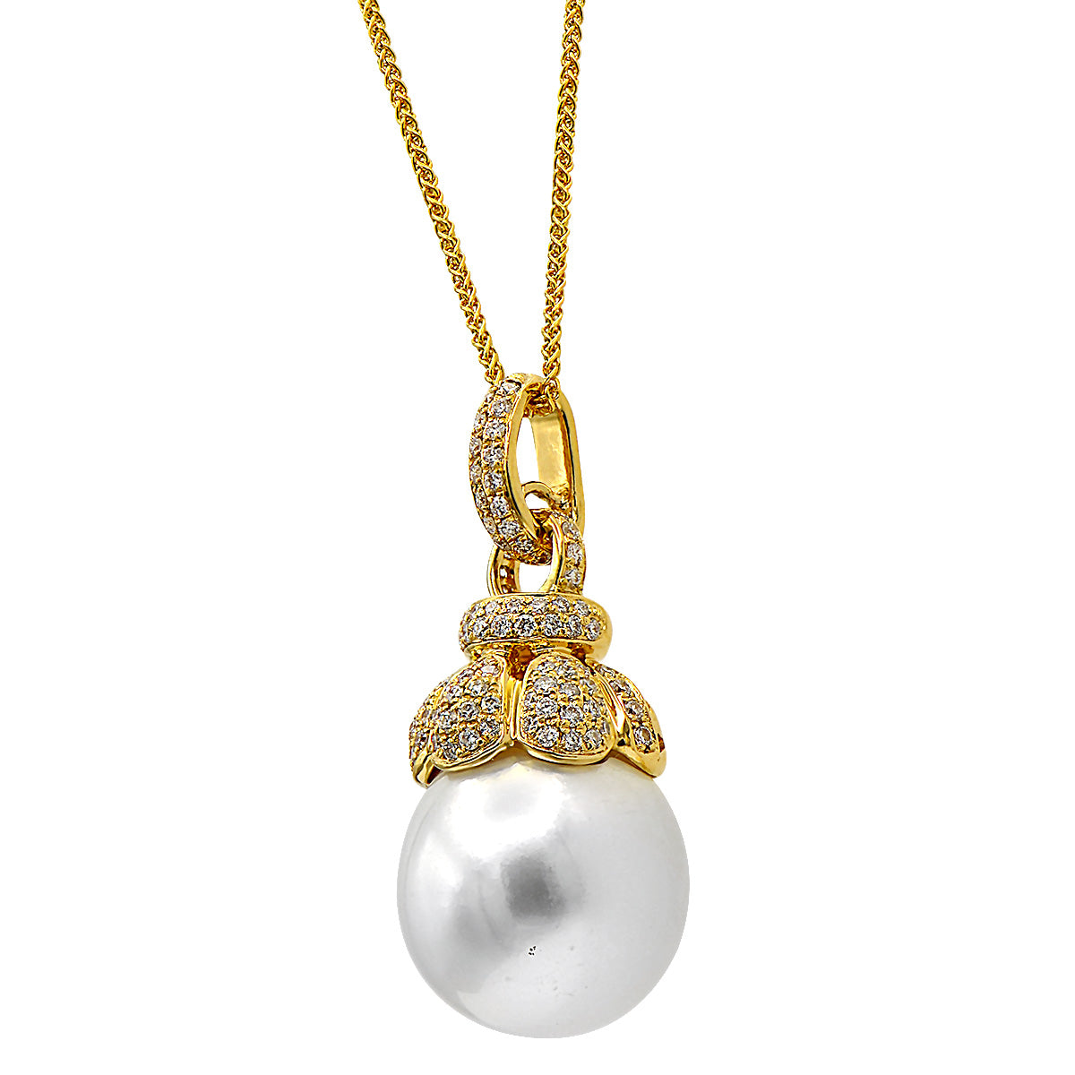 18KY White South Sea Pearl Pendant, 13-14mm