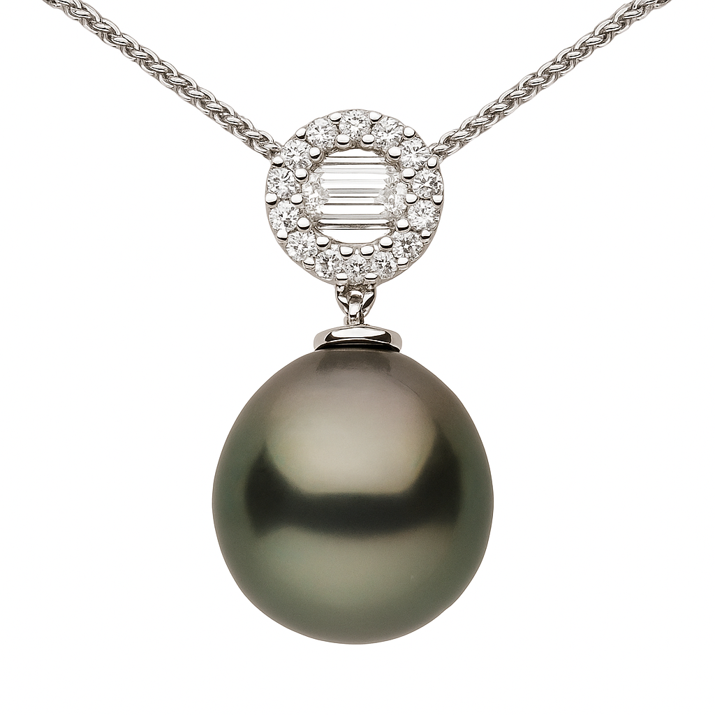 14K White Gold Tahitian Pearl Pendant, 11-12mm