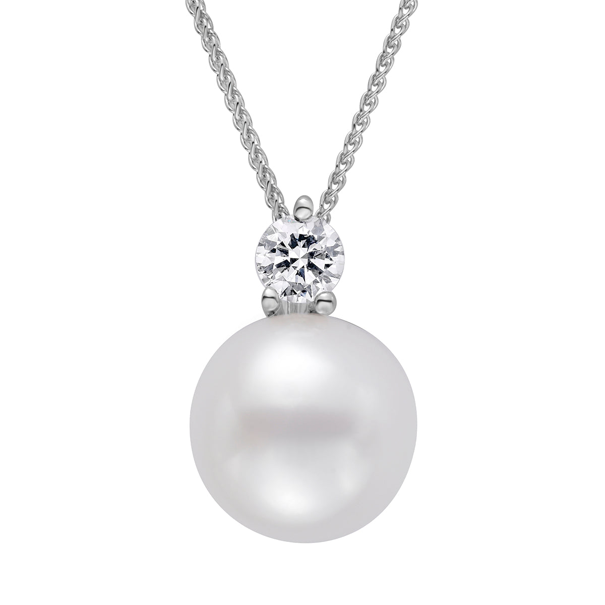 14K White Gold Freshwater Pearl Pendant, 10-11mm, 0.23ct