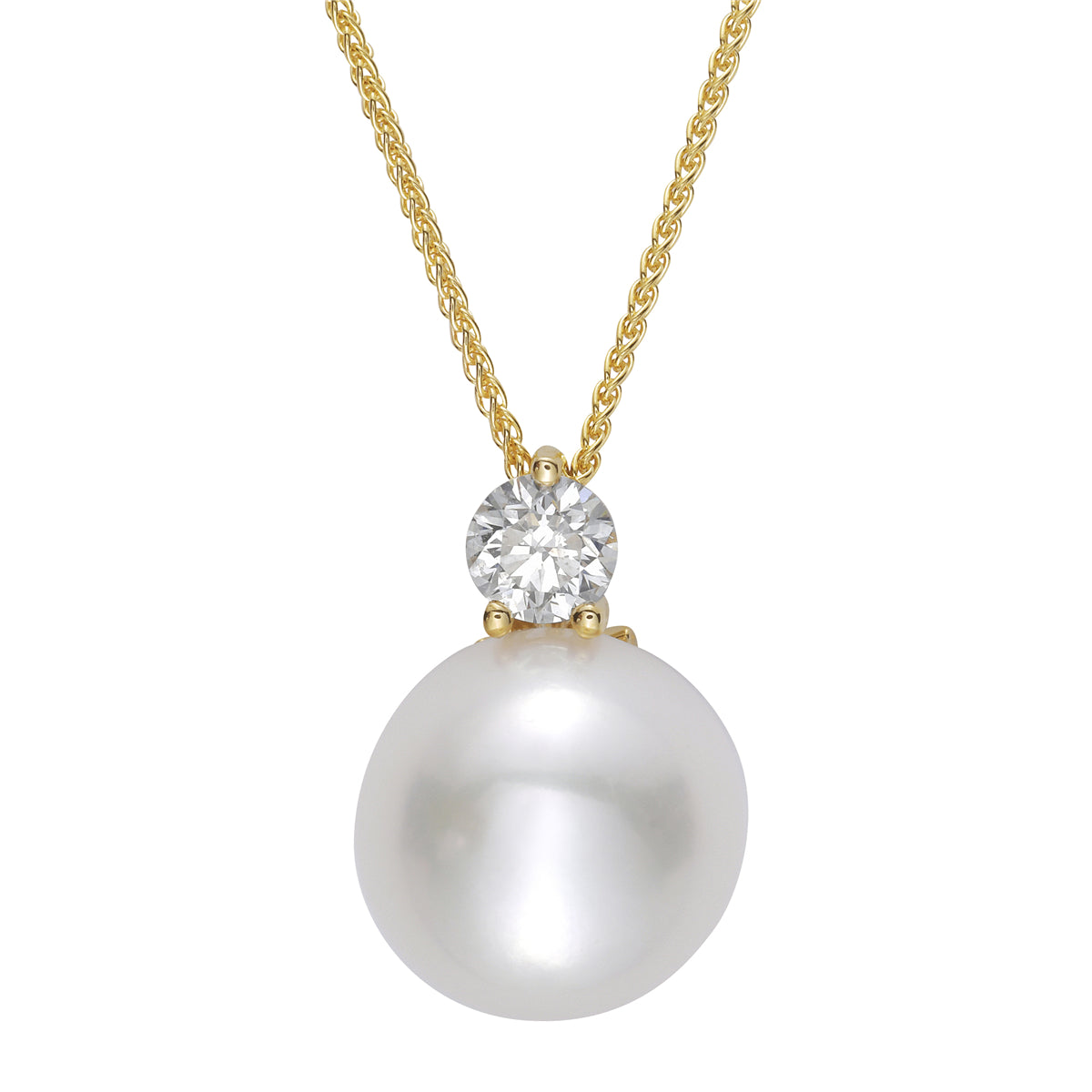 14K Yellow Gold Freshwater Pearl Pendant, 10-11mm, 0.23ct