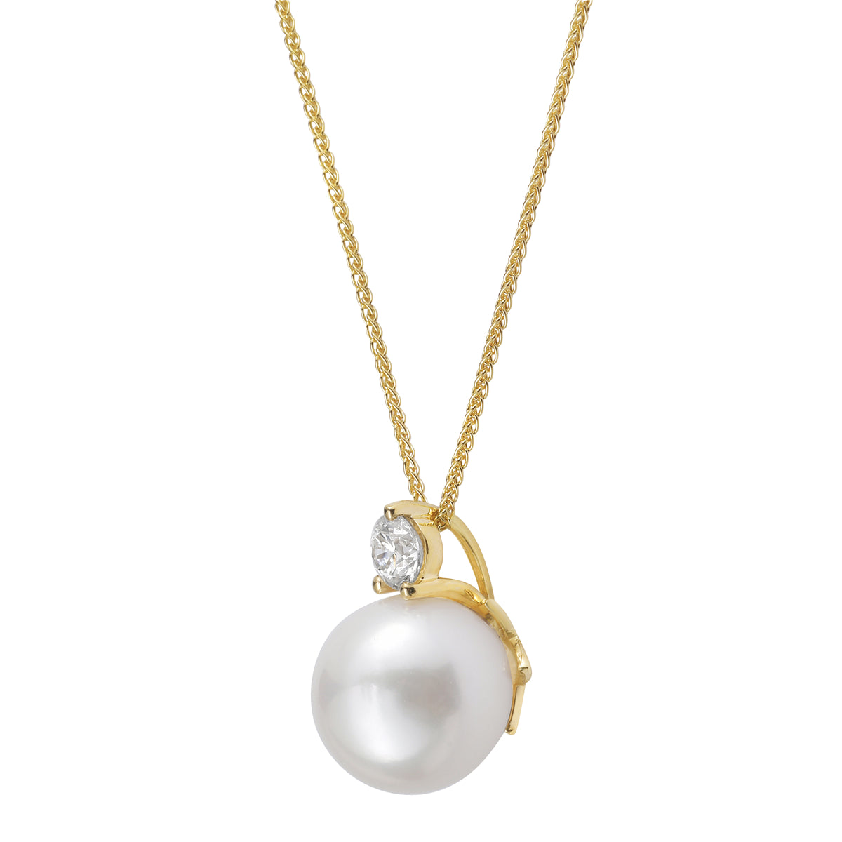 14K Yellow Gold Freshwater Pearl Pendant, 10-11mm, 0.23ct