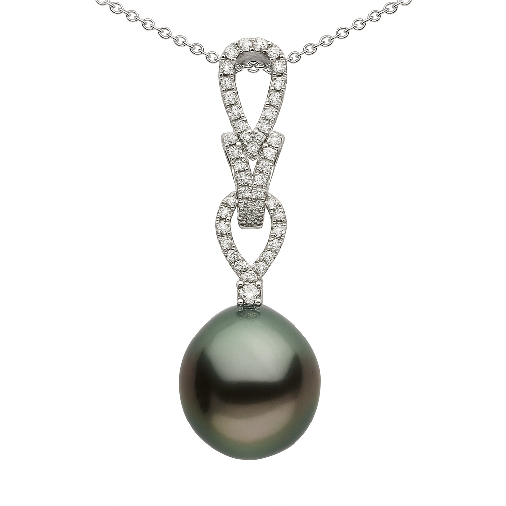 18K White Gold Tahitian Pearl Pendant, 12-13mm