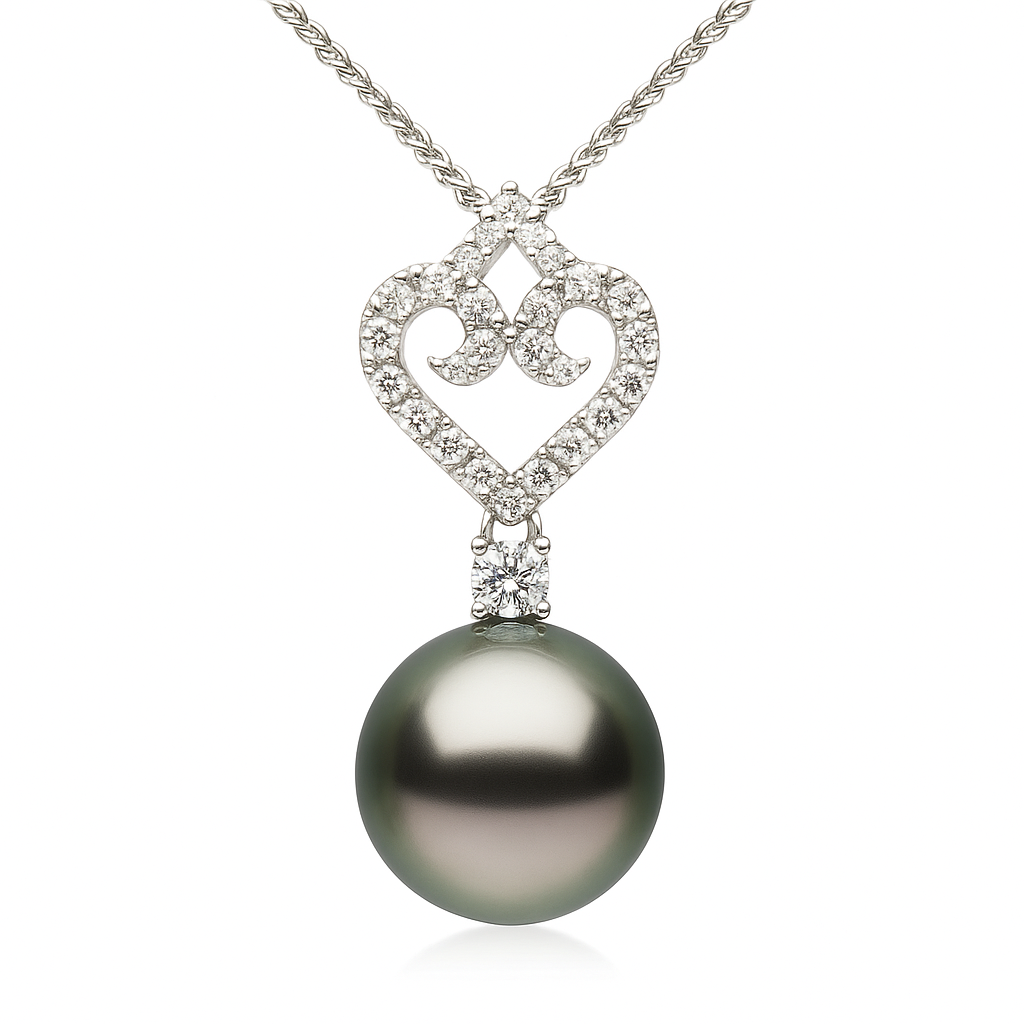 18K White Gold Tahitian Pearl Pendant, 11-12mm