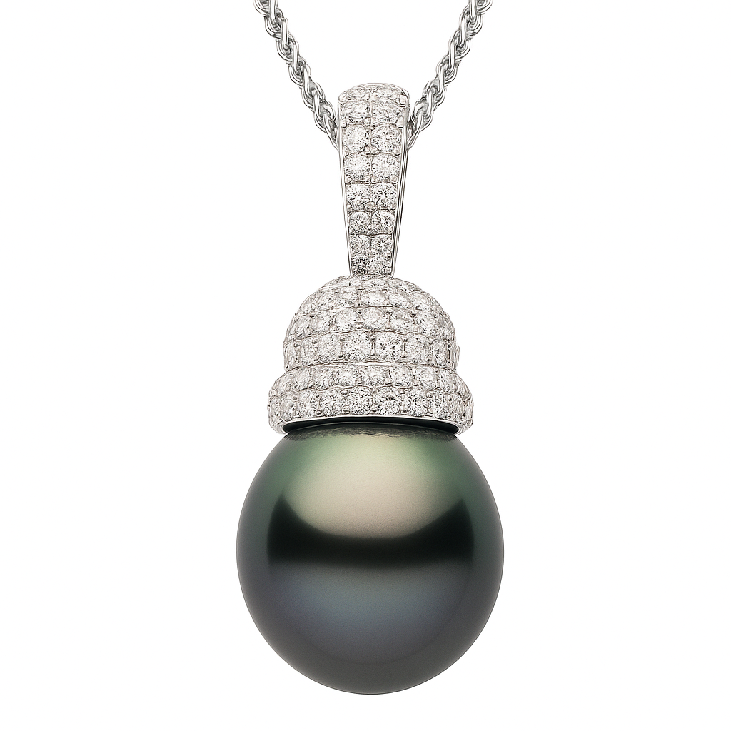 18K White Gold Tahitian Pearl Pendant, 12-13mm