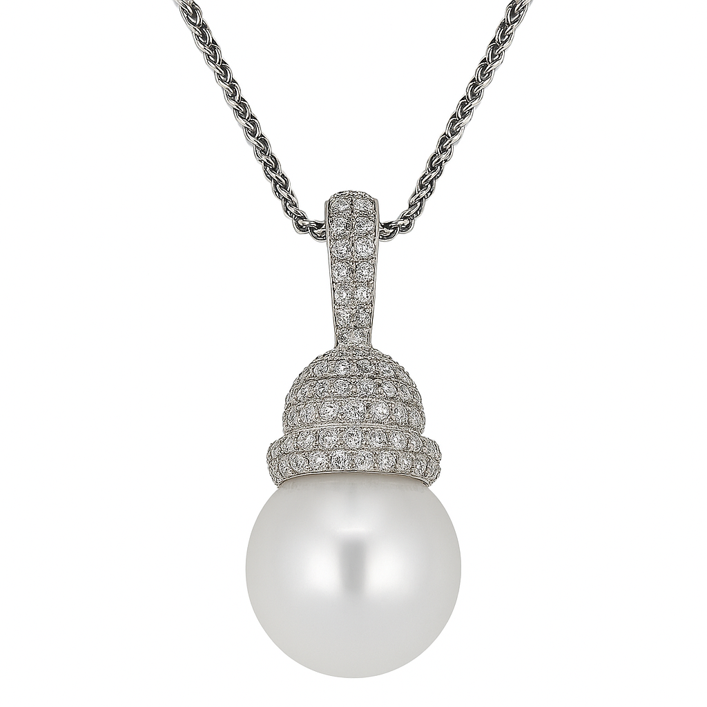 18K White Gold South Sea Pearl Pendant, 12-13mm