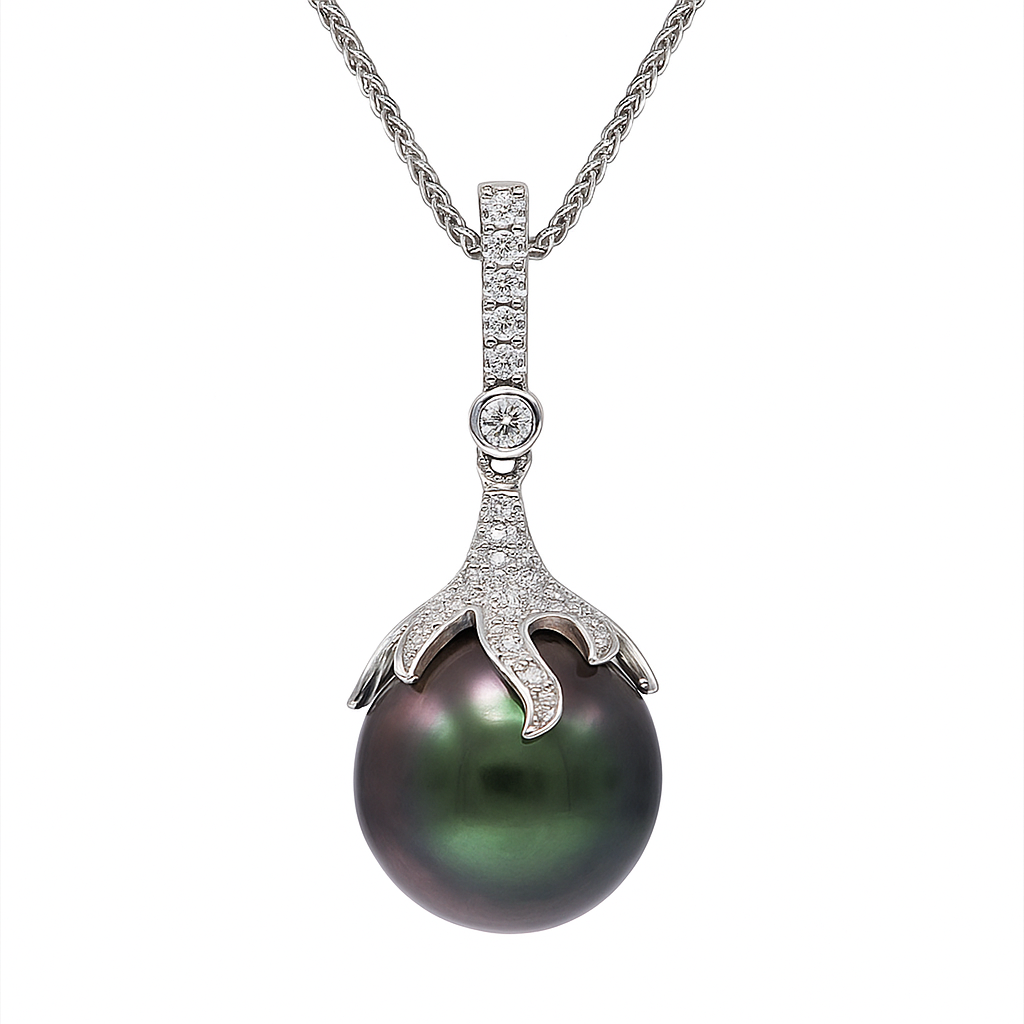 18K White Gold Tahitian Pearl Pendant, 12-13mm