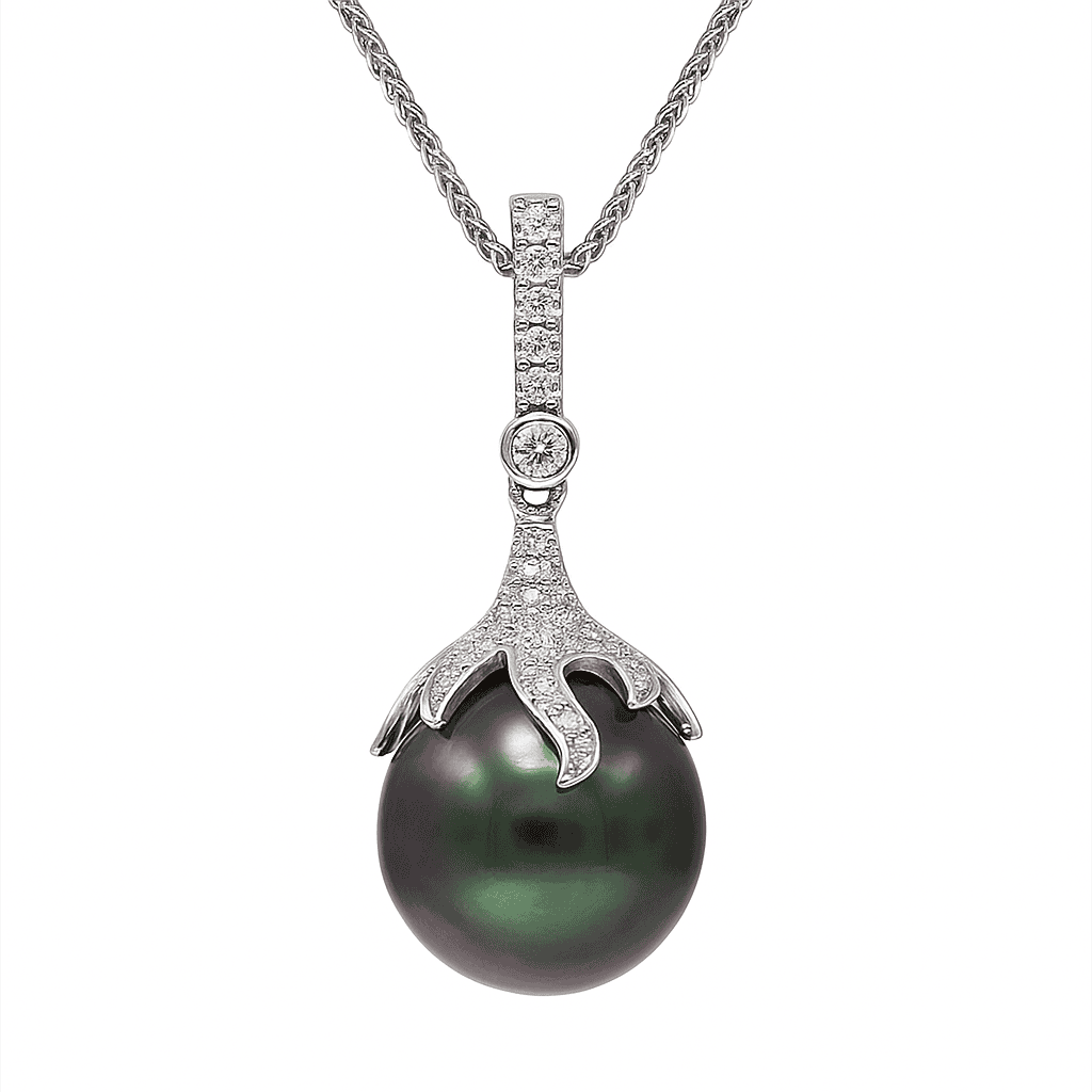 18K White Gold Tahitian Pearl Pendant, 12-13mm