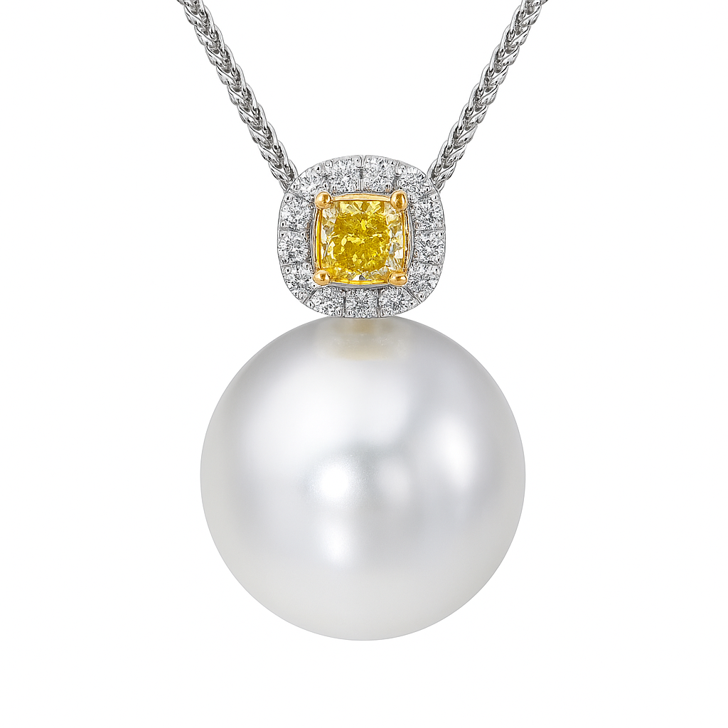 18K White Gold South Sea Pearl Pendant, 14-15mm