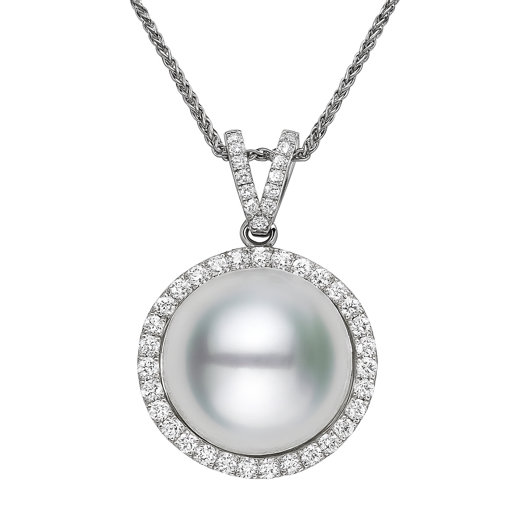 18K White Gold South Sea Pearl Pendant, 15-16mm, 0.3ct